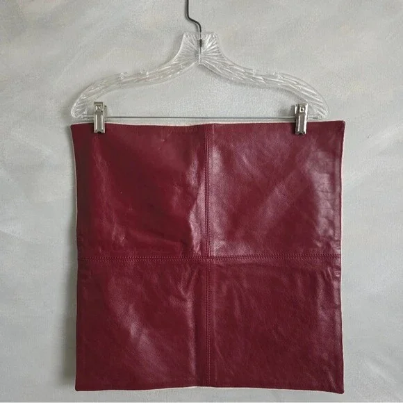 Pottery Barn Pieced Leather Pillow Covers 18x18 Burgundy Orange Set Of 2
